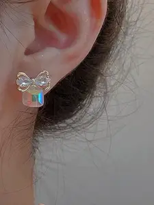 SUBHAGALANKAR Gold-Plated Artificial Stones Studded Contemporary Studs