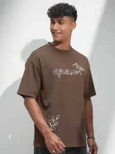 HIGHLANDER Men Typography Printed Round Neck Oversized T-shirt