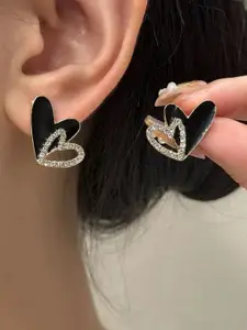 SUBHAGALANKAR Gold-Plated Artificial Stones Studded Heart Shaped Studs