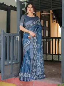 SGF11 Floral Printed Pure Linen Saree