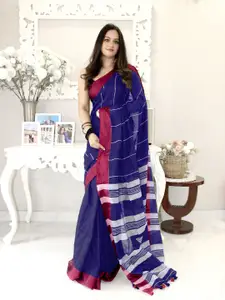 Anouk Striped Pure Cotton Saree With Blouse Piece