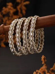 T4 JEWELS Set Of 4 Gold-Plated Kundan Studded Bangles