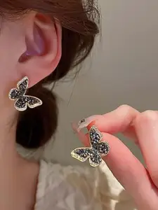SUBHAGALANKAR Gold-Plated Artificial Stones Studded Butterfly Shaped Studs