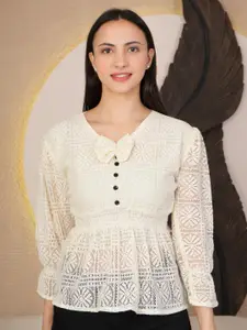 69 FASHION STREET  Women Self-Design Lace sheer Peplum Top