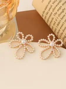 KRENOZ Gold-Plated Pearls Beaded Floral Shaped Studs