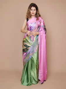 Anouk Floral Satin Saree With Blouse Piece