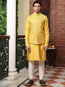 PATR Embroidered Bundi  Woven Nehru Jacket