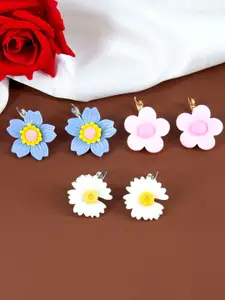 PRIVIU Set of 3 Daisy Floral Shaped Drop Earrings