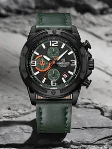 Naviforce Men Patterned Dial & Leather Straps Analogue Chronograph Watch NF8074 B/GN/GN