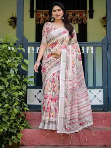 SGF11 Floral Printed Pure Linen Saree