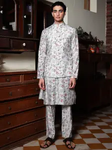 PATR Printed Chanderi Bundi  Woven Nehru Jacket