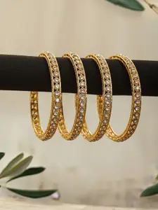 T4 JEWELS Set Of 4 Gold-Plated Kundan Studded Bangles