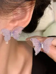 SUBHAGALANKAR Gold-Plated Artificial Stones Studded Butterfly Shaped Studs