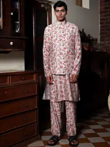 PATR Printed Chanderi Bundi  Woven Nehru Jacket