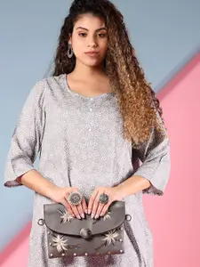 V-Mart Floral Printed Round Neck Straight Kurta