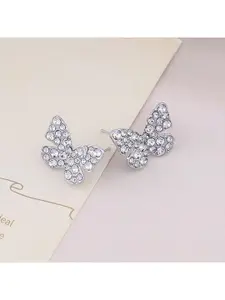 SUBHAGALANKAR Silver-Plated Artificial Stones Studded Butterfly Shaped Studs