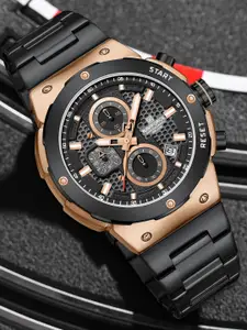 Naviforce Men Textured Stainless Steel Straps Analogue Chronograph Watch NF8072 RG B B