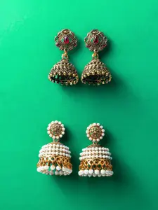 aadita Set Of 2 Gold-Plated Artificial Stones Studded Dome Shaped Jhumkas