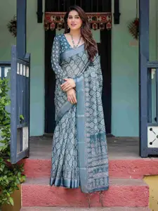 SGF11 Floral Pure Linen Handloom Saree