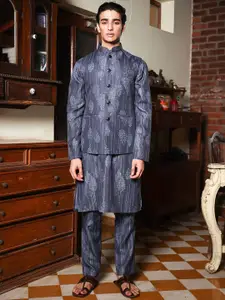 PATR Printed Mandarin Collar Neck Woven Nehru Jacket