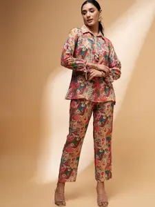 all about you Floral Printed Shirt Collar Top With Trousers Co-Ords