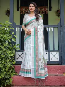 SGF11 Floral Pure Linen Handloom Saree
