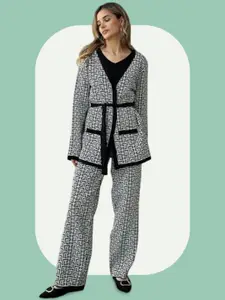 TJ FASHION Printed Top, Trouser & Shrug Co-Ord Set