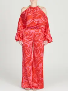 all about you Abstract Printed Halter Neck Puffed Sleeves Top & Palazzos