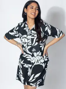 DressBerry Printed Linen Shirt Collar Neck Shirt With Shorts Co-Ords