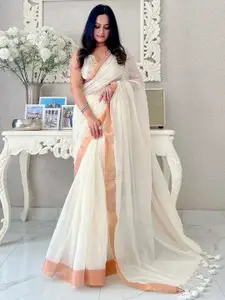 Anouk Solid Woven Design Zari Broder Pure Cotton Saree
