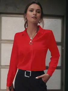 StyleCast Women Cuffed Sleeves Shirt Style Top