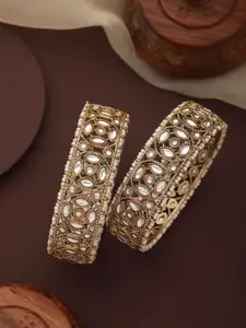 T4 JEWELS Set Of 2 Gold-Plated  Stone-Studded Bangles