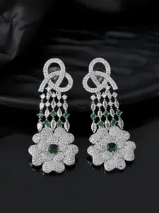 Silvermerc Designs Silver-Plated American Diamond Floral Shaped Drop Earrings
