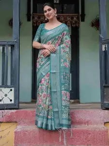 SGF11 Floral Pure Linen Handloom Saree