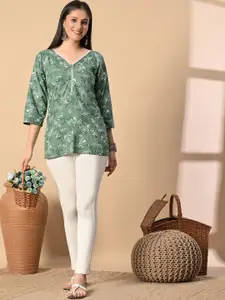 all about you Women Floral Print V-Neck Cotton Top