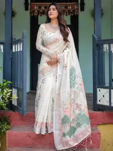 SGF11 Floral Printed Pure Linen Saree