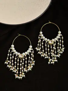 Silvermerc Designs Gold Plated Pearls Studded Circular Hoop Earrings