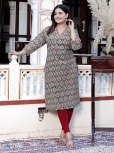 Jevi Prints Ethnic Motifs Printed V-Neck Pure Cotton Straight Kurta