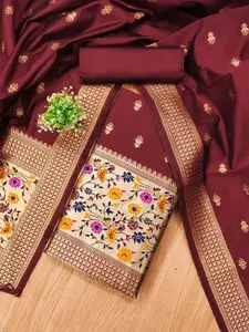 Panzora Ethnic Motifs Woven Design Zari Unstitched Dress Material