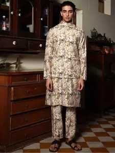 PATR Printed Chanderi Bundi  Woven Nehru Jacket