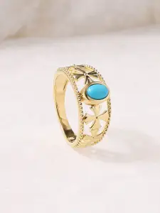Ornate Jewels 925 Silver 18K Gold-Plated Turquoise Studded Finger Ring