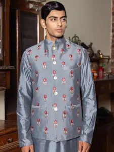 PATR Katan Embroidered Bundi Woven Nehru Jacket