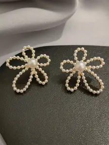KRENOZ Gold-Plated Pearls Beaded Floral Shaped Studs