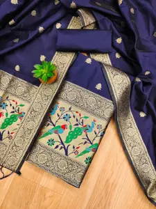 Panzora Ethnic Motifs Woven Design Zari Unstitched Dress Material