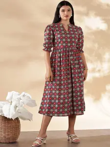 Anouk Women Ethnic Motifs Printed Cotton Fit & Flare Midi Dress