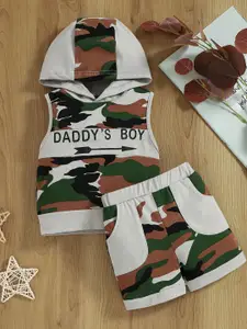 YK Infant Girls Printed Hooded Sleeveless Sweatshirt With Shorts