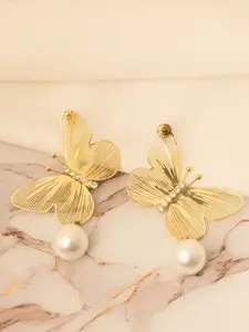 VOGUE PANASH Gold-Plated Artificial Stones and Pearls Beaded Animal Shaped Drop Earrings