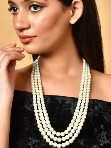 MANSIYAORANGE Gold-Plated Premium Quality Pearls Beaded Three Layered Necklace