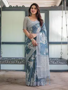 SGF11 Floral Printed Pure Linen Saree