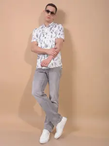 Crimsoune Club Abstract Printed Spread Collar Classic Slim Fit Casual Shirt